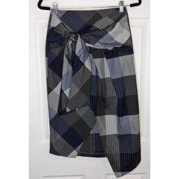 Zara Trafaluc Grey & Blue Plaid Asymmetrical Side Tie Dark Academia Skirt XS - Picture 2 of 13